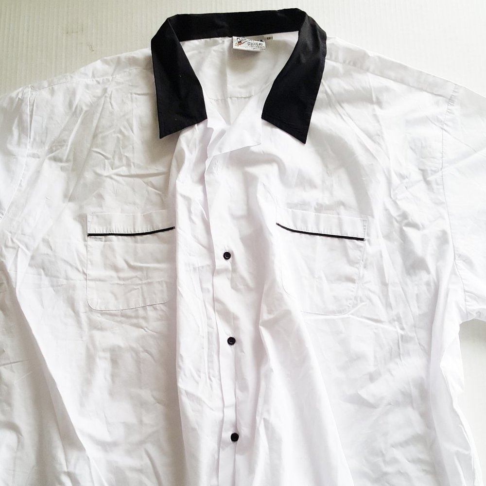 BOWLING SHIRT 6X NWT S/S Cruisin USA Rockabilly White w/ Black Accents